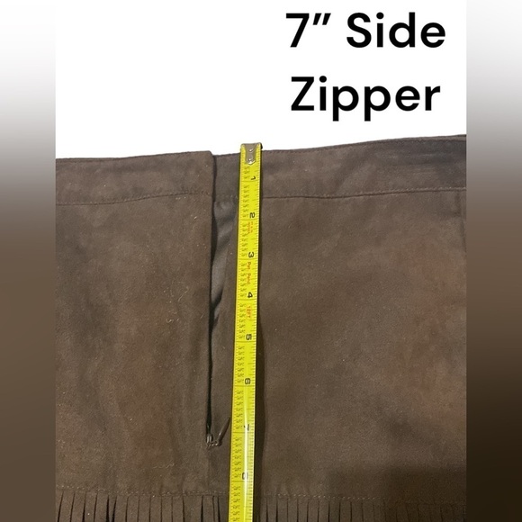 WD.NY Faux Suede Fringe Flapper Coastal Cowgirl Mini Skirt Large Brown Boho… - Picture 8 of 8